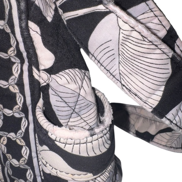 Vera Bradley Quilted Floral Shoulder Bag Black Cream 10x8 Zip Pocket - Picture 3 of 10